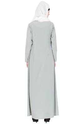 Grey Nida Embroidered Stitched Islamic Abaya 4