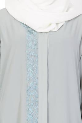 Grey Nida Embroidered Stitched Islamic Abaya 5