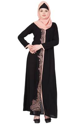 Black And Peach Nida Embroidered Stitched Islamic Abaya 1