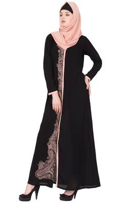 Black And Peach Nida Embroidered Stitched Islamic Abaya 2