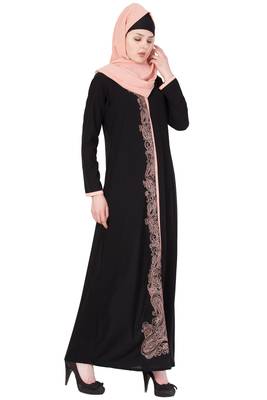 Black And Peach Nida Embroidered Stitched Islamic Abaya 3