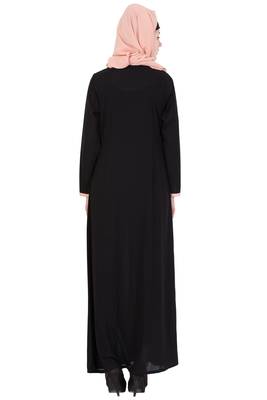 Black And Peach Nida Embroidered Stitched Islamic Abaya 4