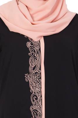 Black And Peach Nida Embroidered Stitched Islamic Abaya 5