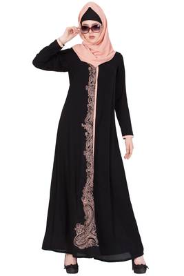 Black And Peach Nida Embroidered Stitched Islamic Abaya 6