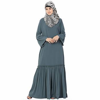 Grey plain polyester stitched islamic abaya 1