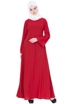 Red Nida Plain Stitched Islamic Abaya 1