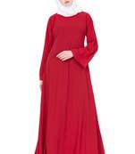 Red Nida Plain Stitched Islamic Abaya