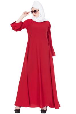 Red Nida Plain Stitched Islamic Abaya 2