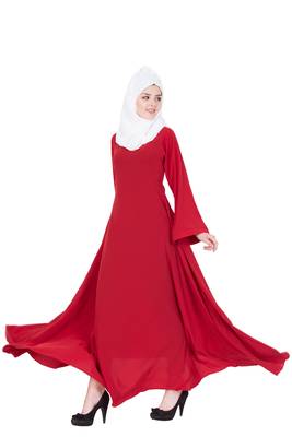 Red Nida Plain Stitched Islamic Abaya 3
