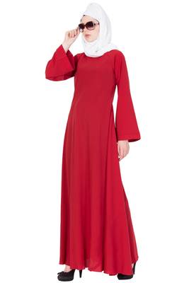 Red Nida Plain Stitched Islamic Abaya 4