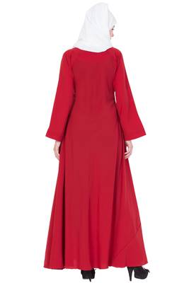Red Nida Plain Stitched Islamic Abaya 5