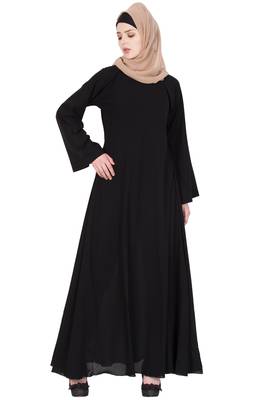 Black kashibo Plain Stitched Islamic Abaya 1