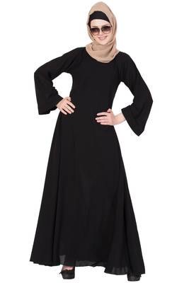 Black kashibo Plain Stitched Islamic Abaya 2