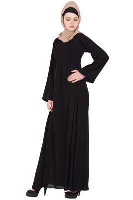 Black kashibo Plain Stitched Islamic Abaya 3