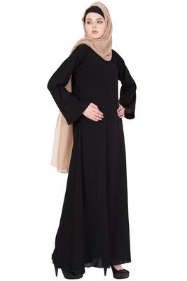 Black kashibo Plain Stitched Islamic Abaya 4