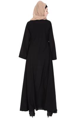 Black kashibo Plain Stitched Islamic Abaya 5