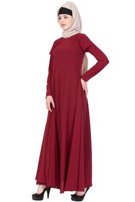 Maroon kashibo Plain Stitched Islamic Abaya 2