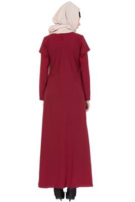 Maroon kashibo Plain Stitched Islamic Abaya 4
