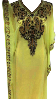 Yellow Embroidered Georgette Stitched Islamic Kaftan 1