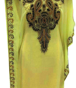Yellow Embroidered Georgette Stitched Islamic Kaftan