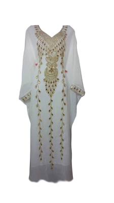 Off White Embroidered Georgette Stitched Islamic Kaftan 1