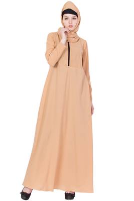Beige Nida Plain Stitched Islamic Abaya 1