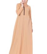 Beige Nida Plain Stitched Islamic Abaya