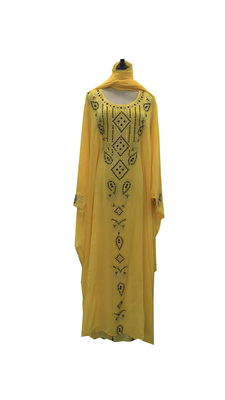Yellow Embroidered Georgette Stitched Islamic Kaftan 1