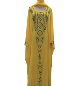 Yellow Embroidered Georgette Stitched Islamic Kaftan
