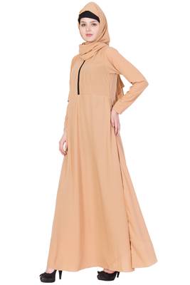 Beige Nida Plain Stitched Islamic Abaya 2