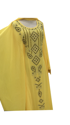 Yellow Embroidered Georgette Stitched Islamic Kaftan 2