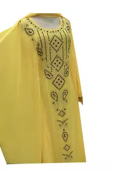 Yellow Embroidered Georgette Stitched Islamic Kaftan