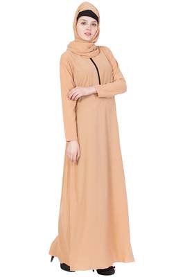 Beige Nida Plain Stitched Islamic Abaya 3
