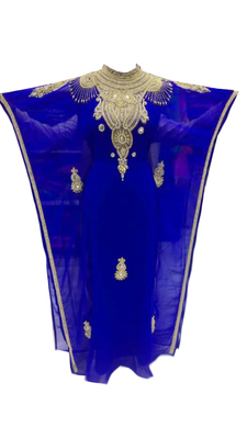 Royal Blue Embroidered Georgette Stitched Islamic Kaftan 1