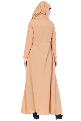 Beige Nida Plain Stitched Islamic Abaya 4