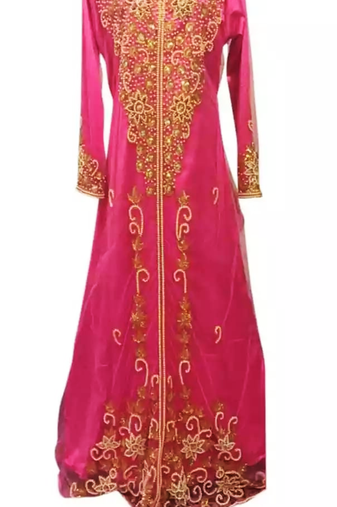 Pink Embroidered Georgette Stitched Islamic Kaftan