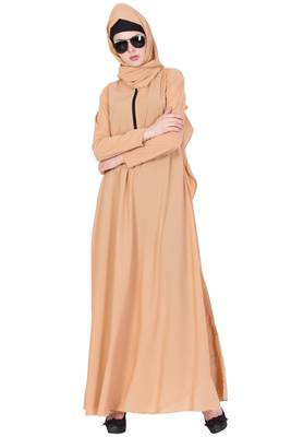 Beige Nida Plain Stitched Islamic Abaya 6