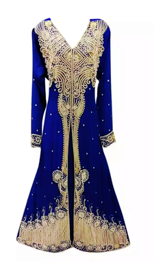 Royal Blue Embroidered Georgette Stitched Islamic Kaftan 1
