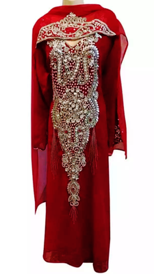 Maroon Embroidered Georgette Stitched Islamic Kaftan 1