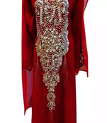 Maroon Embroidered Georgette Stitched Islamic Kaftan