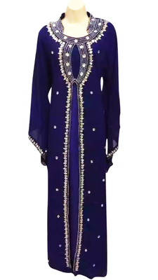 Navy Blue Embroidered Georgette Stitched Islamic Kaftan 1