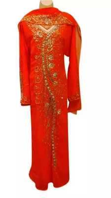 Orange Embroidered Georgette Stitched Islamic Kaftan 1
