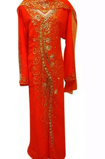 Orange Embroidered Georgette Stitched Islamic Kaftan
