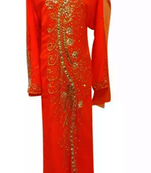 Orange Embroidered Georgette Stitched Islamic Kaftan