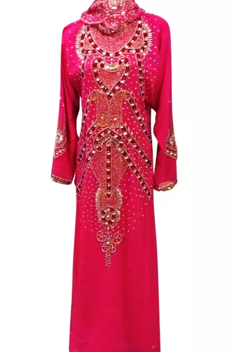 Pink Embroidered Georgette Stitched Islamic Kaftan