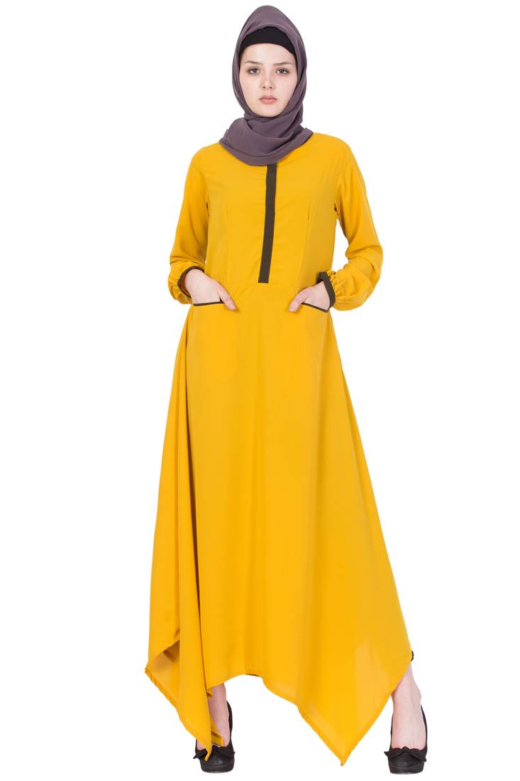 Mustard Yellow Nida Plain Stitched Islamic Abaya