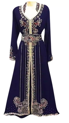 Navy Blue Embroidered Georgette Stitched Islamic Kaftan 1