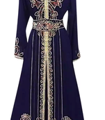 Navy Blue Embroidered Georgette Stitched Islamic Kaftan