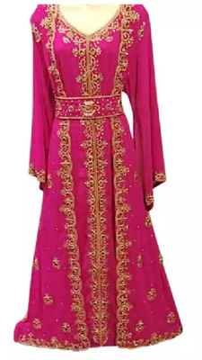 Pink Embroidered Georgette Stitched Islamic Kaftan 1