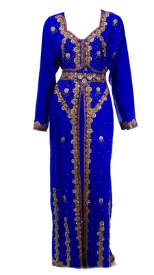 Royal Blue Embroidered Georgette Stitched Islamic Kaftan 1